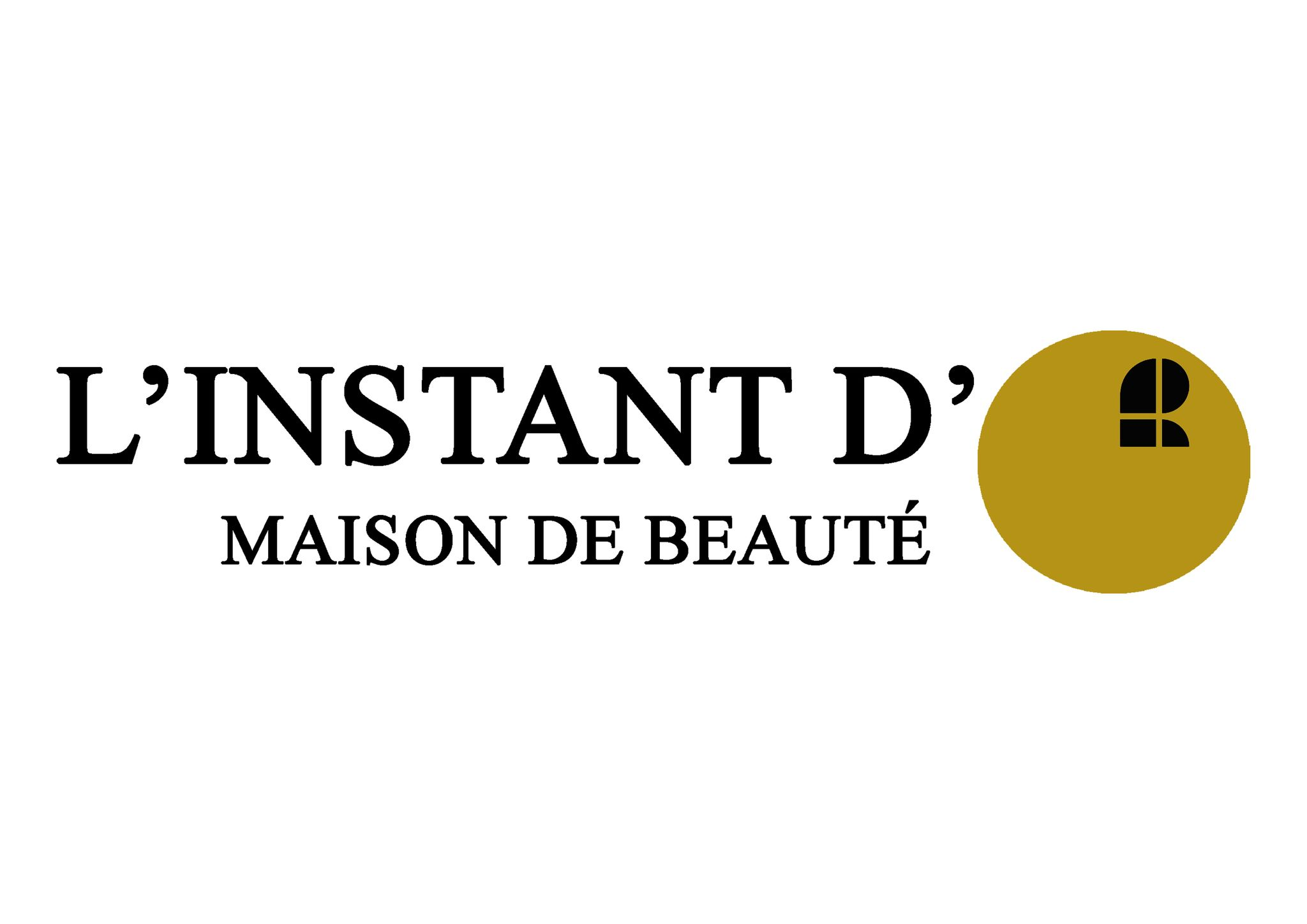 Embroidery design: A black and golden yellow logo and text design for 'L'INSTANT D' MAISON DE BEAUTÉ'.