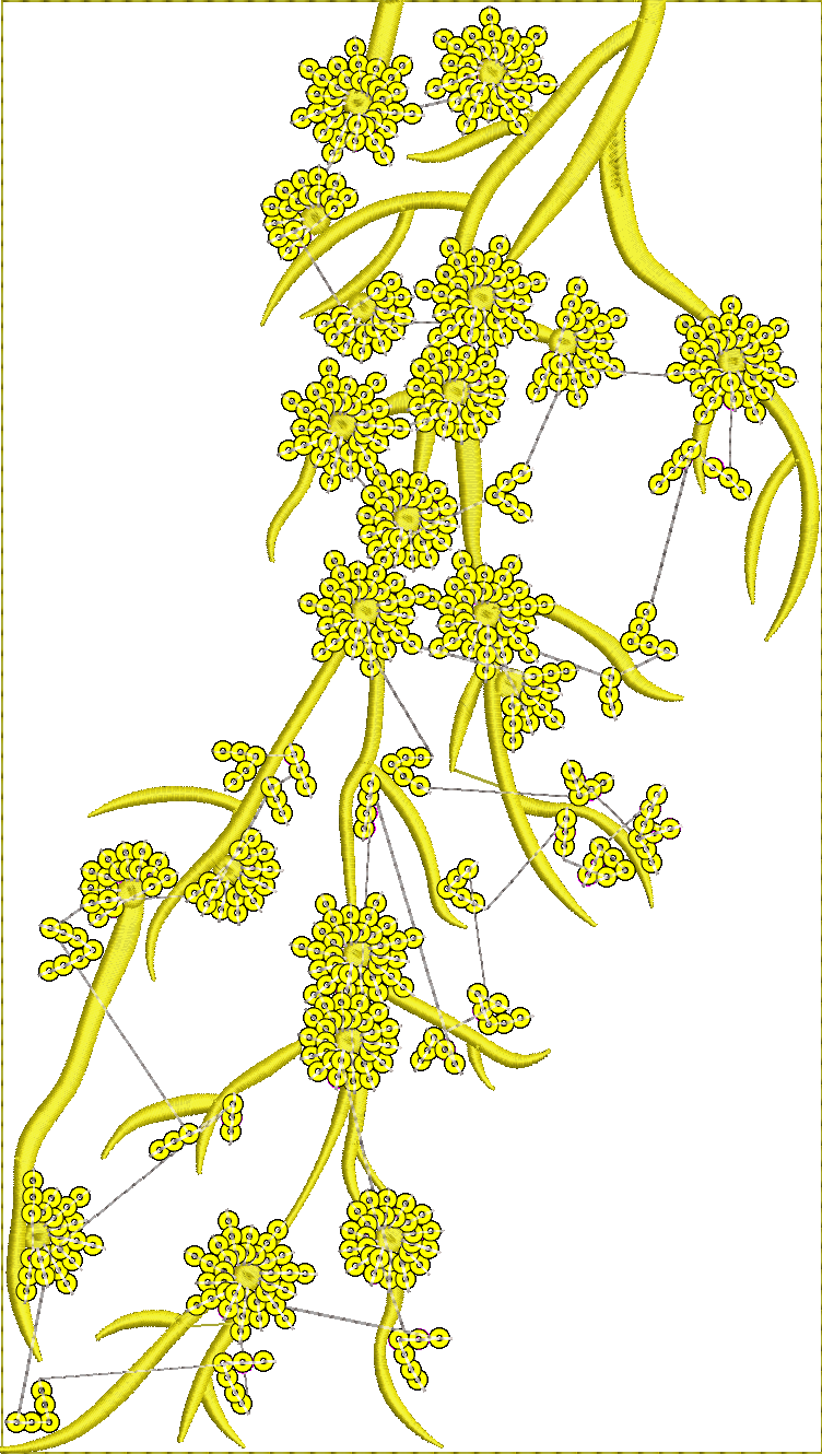 Embroidery design: A botanical embroidery design featuring yellow flowers and vines with gray accents.