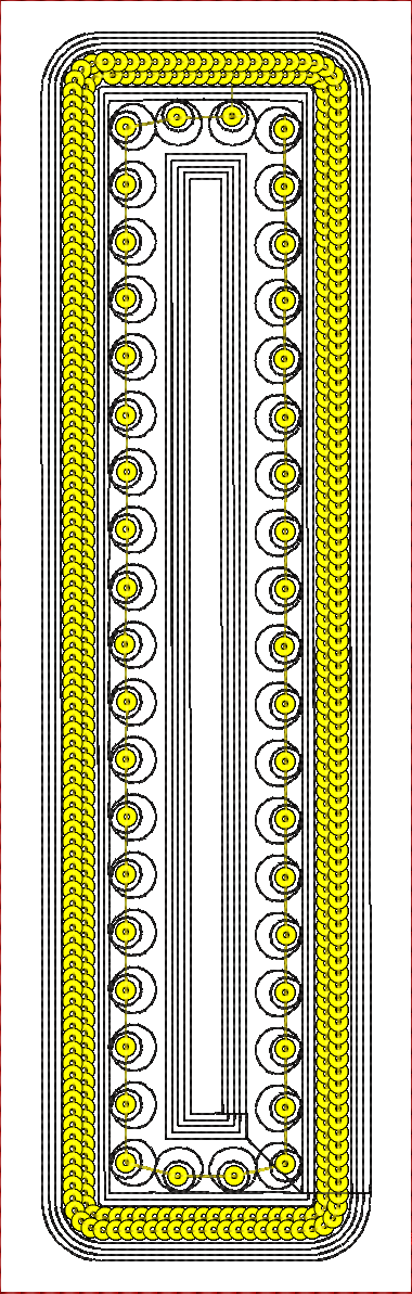 Embroidery design: A long, rectangular embroidery design with a dark red border, featuring concentric black outlines forming a frame with i
