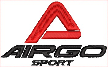 Embroidery design: A red geometric logo resembling the letter 'A' with a black text logo below it, likely for a sports brand.