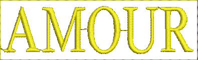 Embroidery design: Embroidery design of the word AMOUR in capital letters, golden yellow color, with a thin golden border.