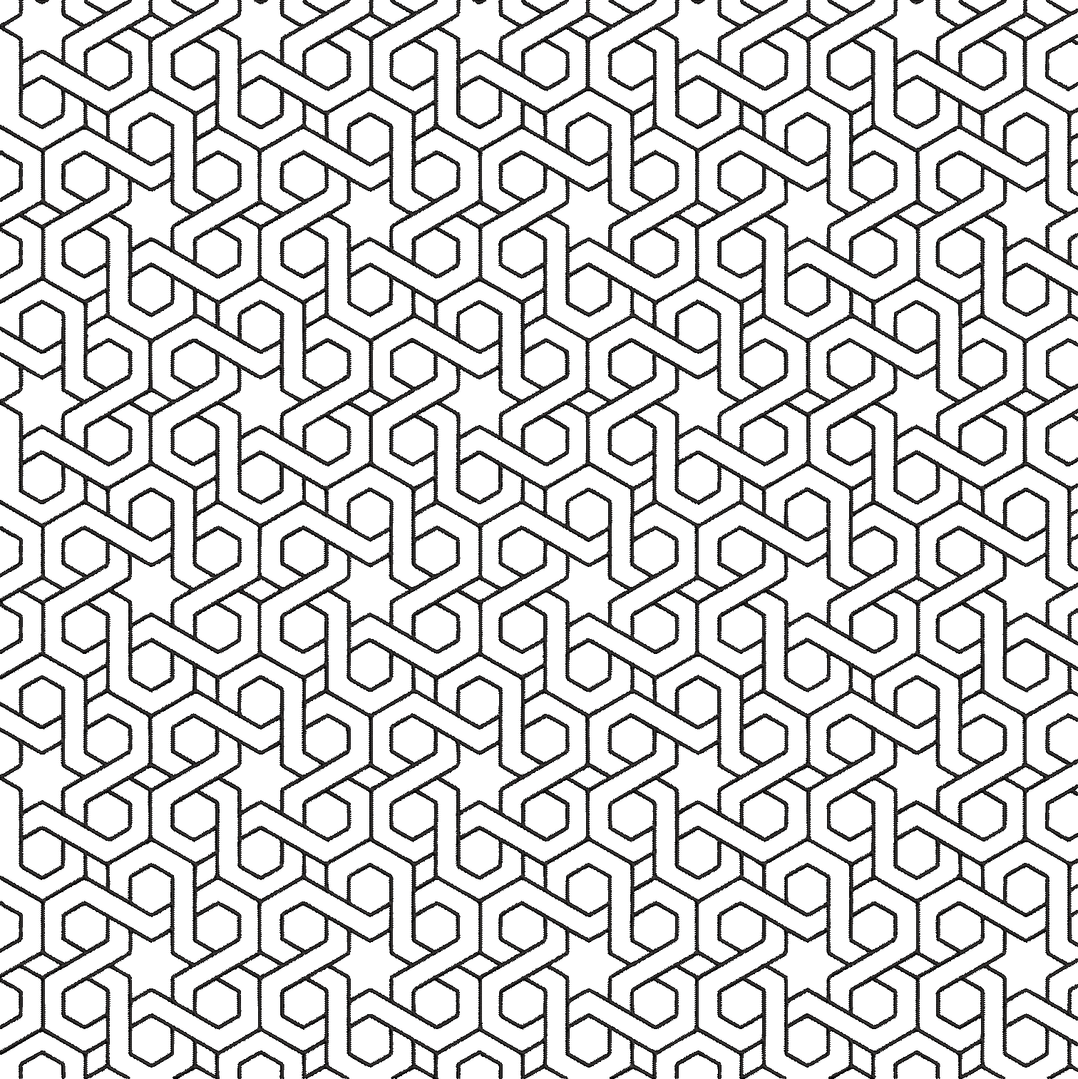 Embroidery design: A black and white embroidery design featuring a repeating geometric pattern of interlocking hexagons and stars.