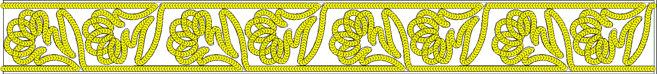 Embroidery design: A repeating border design featuring yellow circular motifs arranged in a coiled, wave-like pattern.