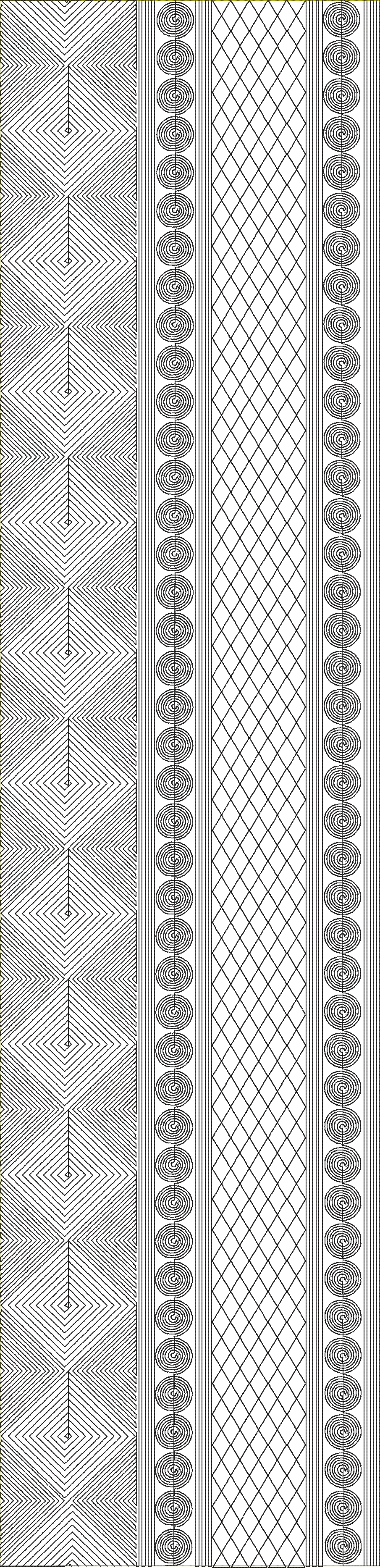 Embroidery design: A decorative black and white embroidery design featuring repeating symmetrical geometric patterns including diamonds, st