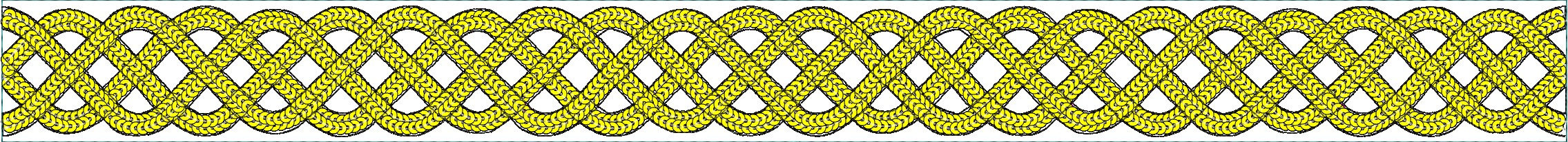 Embroidery design: A yellow, repeating, and symmetrical geometric border design with a dense fill, resembling a braided rope or Celtic knot