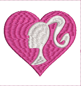 Embroidery design: A pink heart with a white silhouette of a person's head and hair in profile.