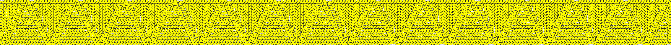 Embroidery design: A dense, all-over embroidery pattern composed of repeating yellow crescent shapes with black outlines, creating a textur