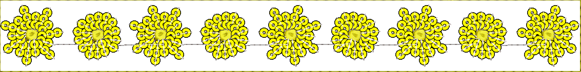 Embroidery design: A repeating decorative border composed of symmetrical, yellow, circular motifs with a central element, resembling abstra