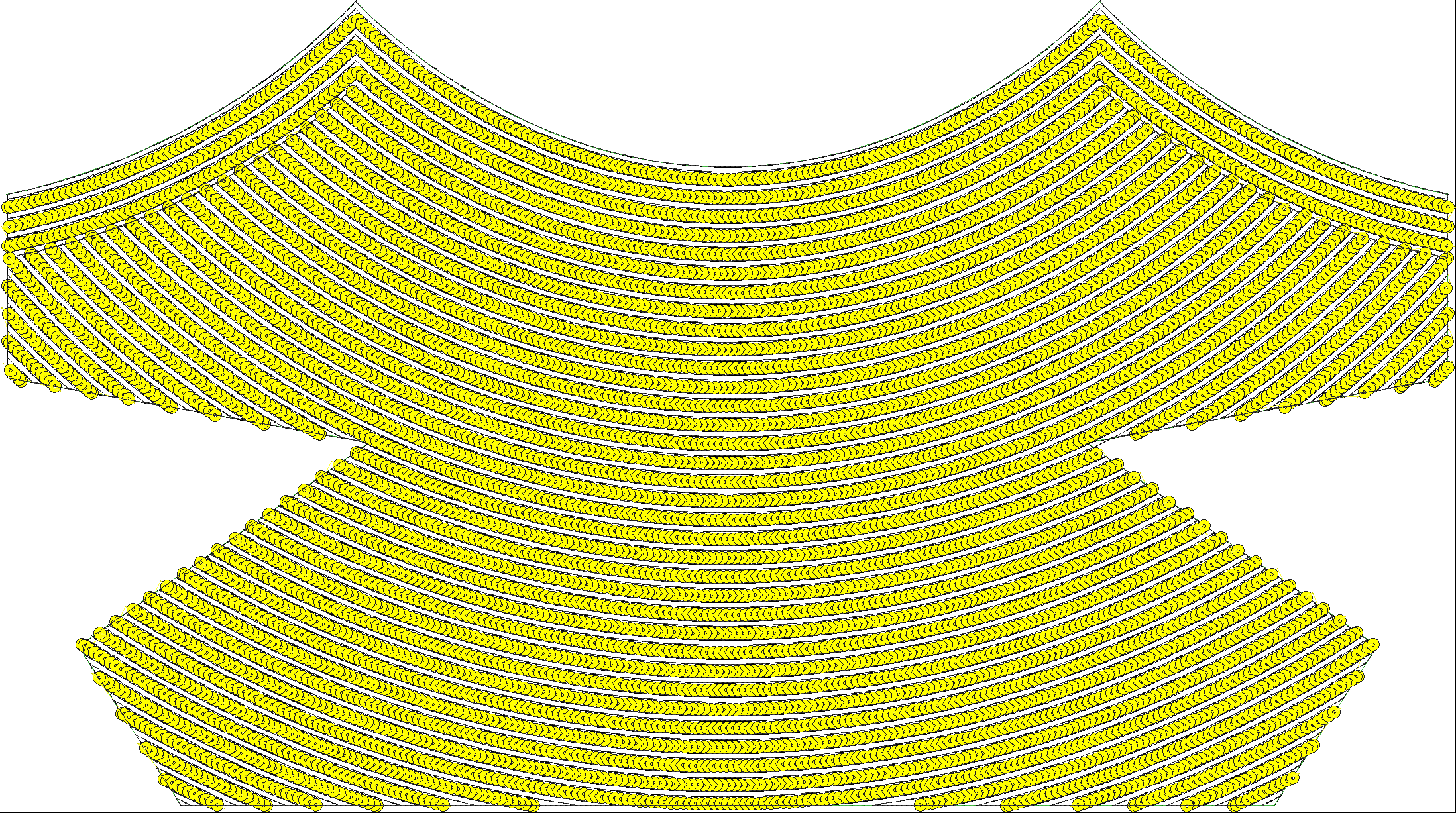 Embroidery design: A decorative embroidery design with repeating yellow circular motifs on a white background, outlined in black.