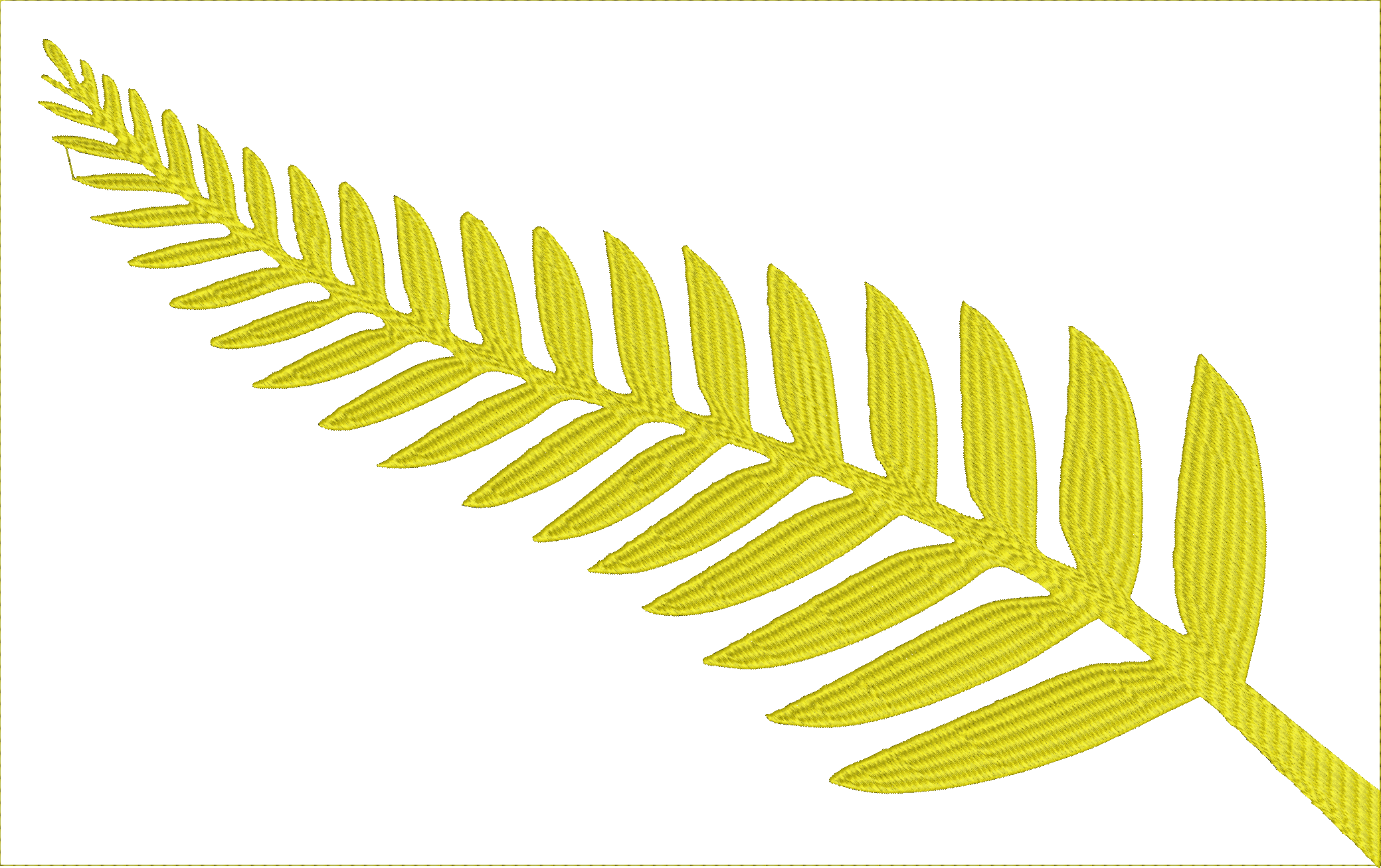 Embroidery design: A single yellow fern frond with detailed leaflets, embroidered in a decorative style.