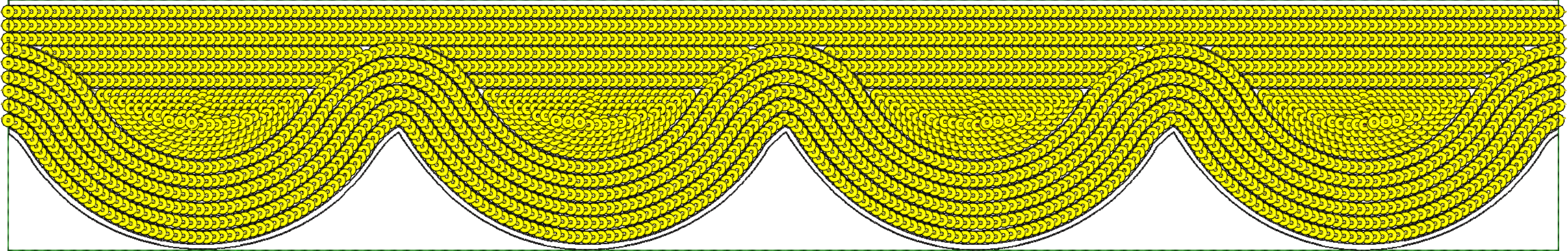 Embroidery design: A repeating decorative embroidery pattern of yellow wave-like shapes on a white background, outlined in black.