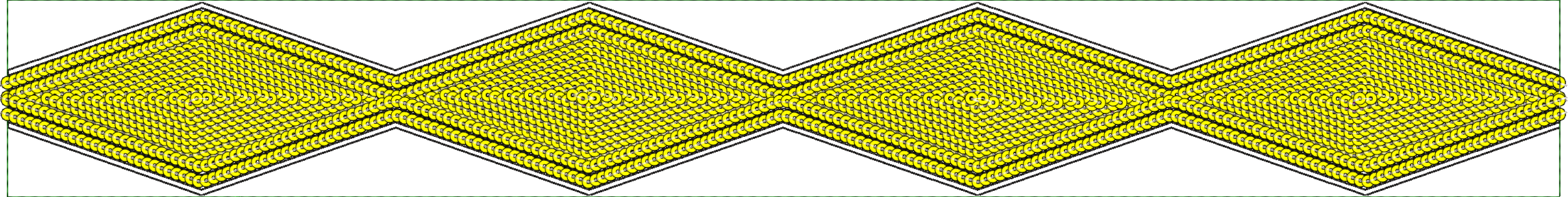 Embroidery design: A geometric embroidery design featuring a repeating pattern of diamonds filled with yellow concentric circles, outlined 