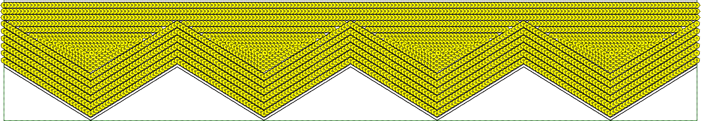 Embroidery design: An abstract geometric embroidery design featuring repeating chevron patterns made of yellow dots with black outlines, se