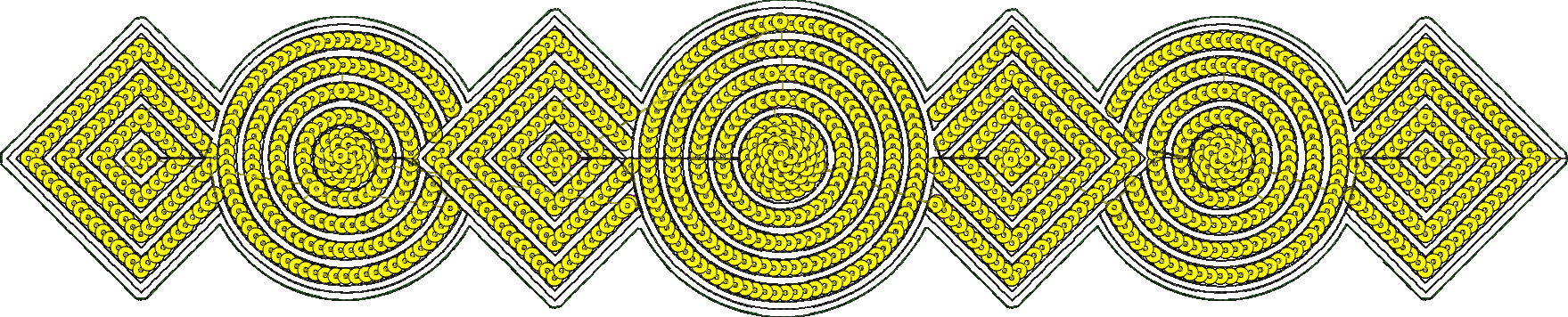 Embroidery design: A repeating geometric border design with alternating diamond and semi-circular motifs. Each motif is filled with concent