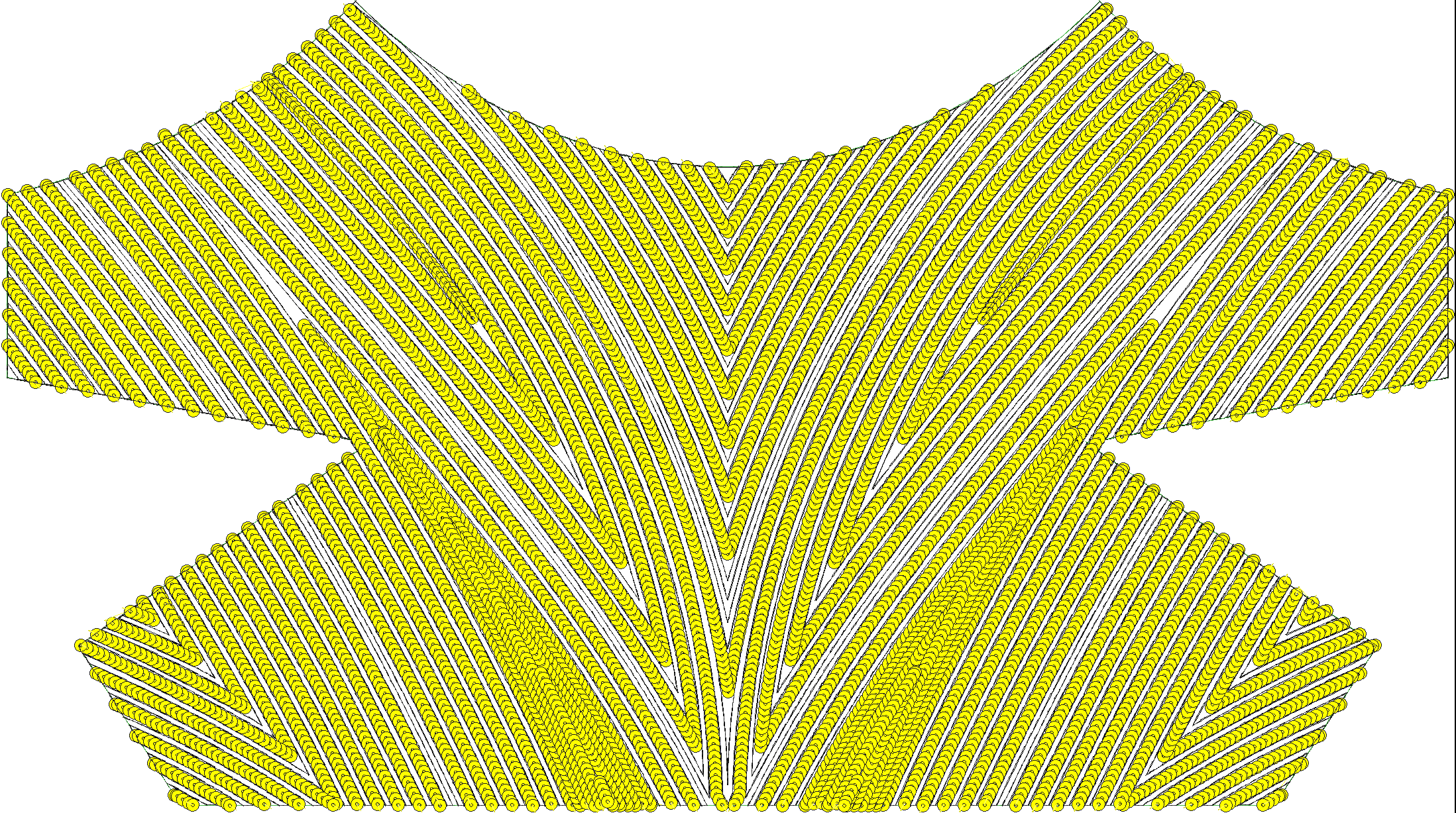 Embroidery design: A dense, all-over embroidery design featuring repeating yellow circular motifs arranged in diagonal stripes, creating a 