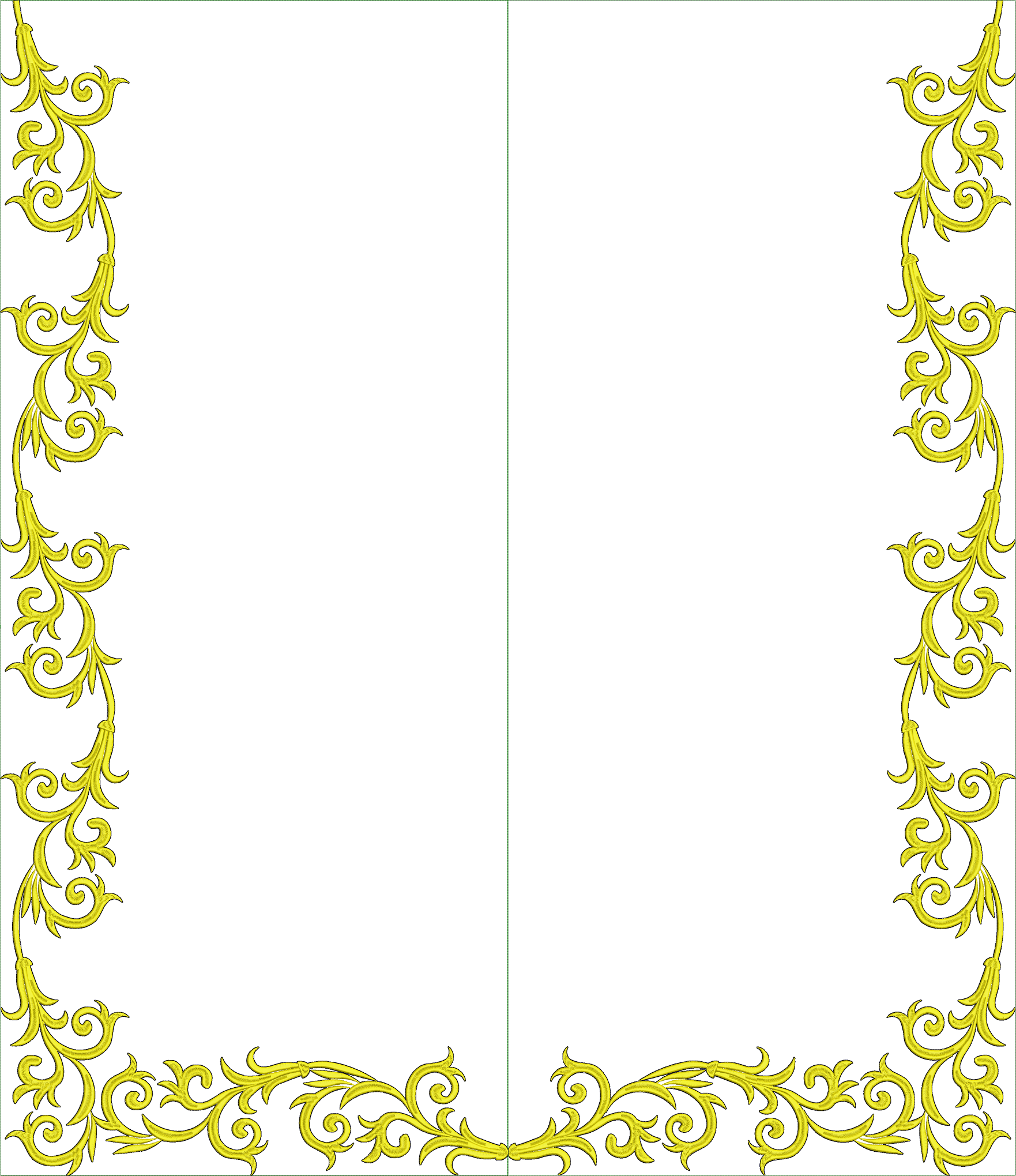 Embroidery design: A decorative ornamental border design with scrollwork and vine motifs in gold.