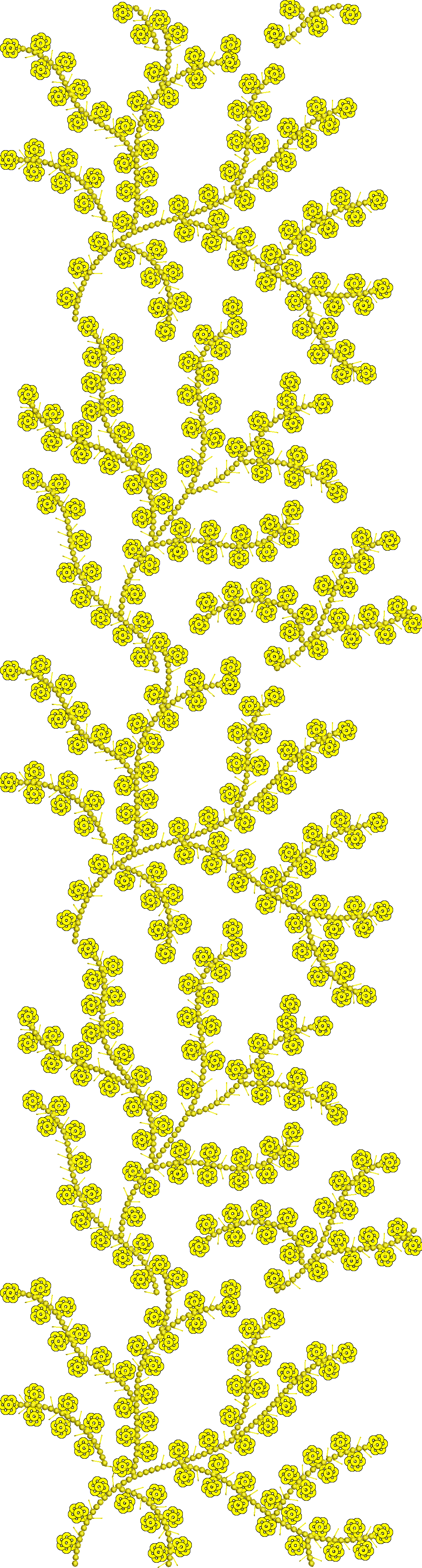 Embroidery design: An abstract embroidery design featuring a branching pattern of yellow, flower-like clusters with gold accents, set again