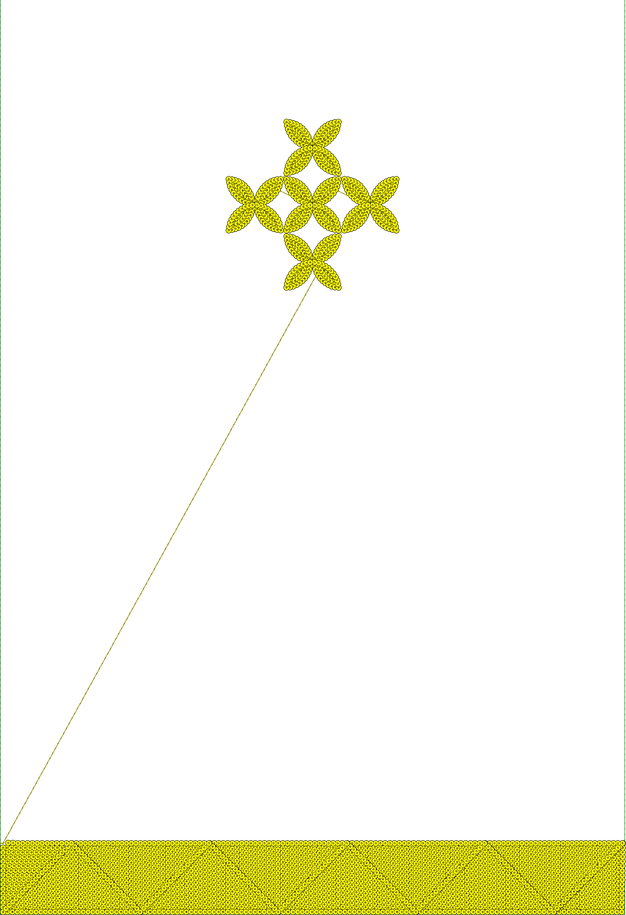 Embroidery design: A decorative embroidery design featuring yellow floral motifs arranged in a geometric, repeating pattern with diamond ac