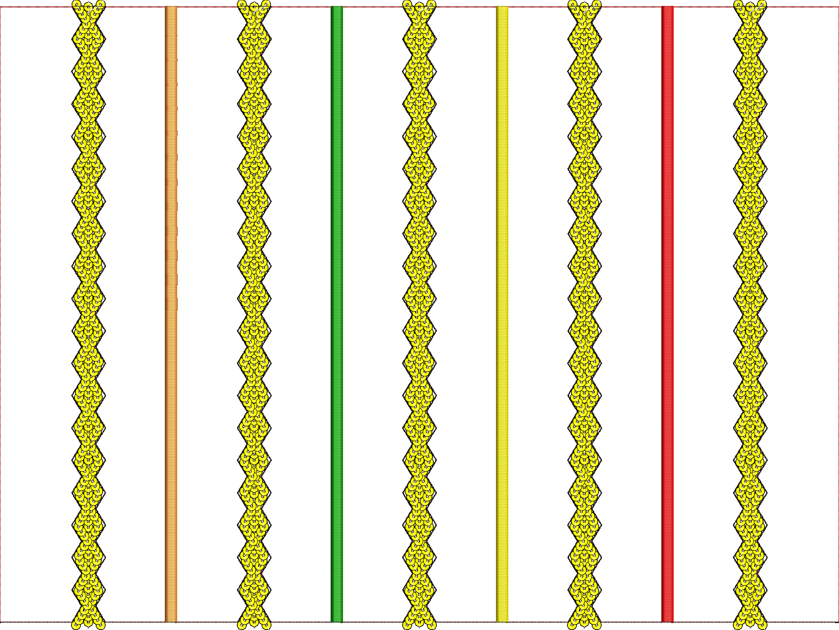 Embroidery design: A vertical border design featuring a repeating yellow diamond pattern separated by solid brown, green, yellow, and red s