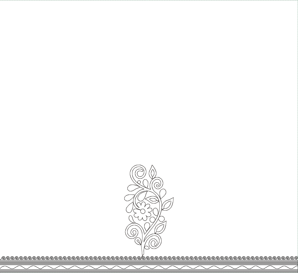 Embroidery design: A black and white embroidery design featuring a floral motif with swirling vines and leaves, accompanied by a decorative