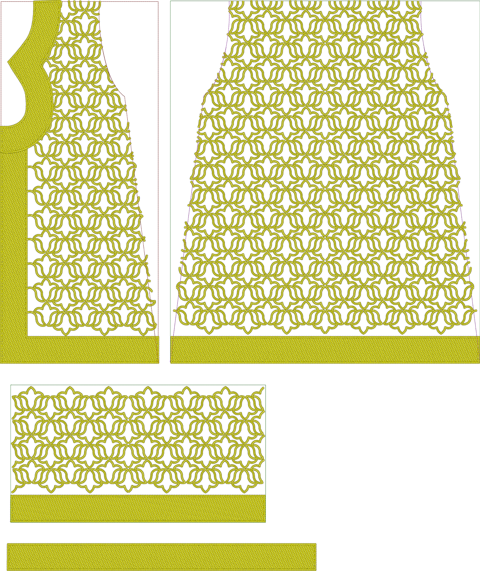Embroidery design: A decorative embroidery design featuring a repeating yellow geometric and arabesque pattern with a solid yellow border, 