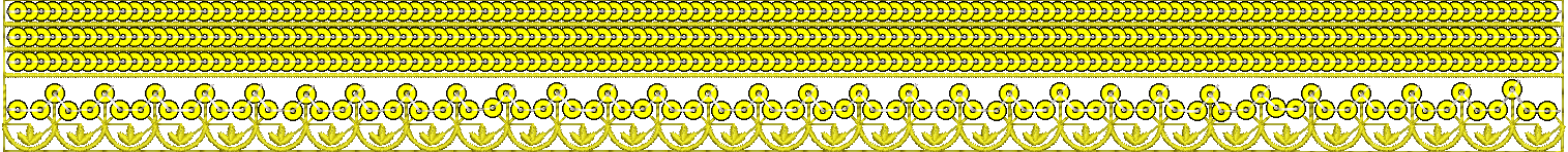 Embroidery design: A decorative embroidery design featuring multiple horizontal rows of yellow circular motifs with a metallic silver outli