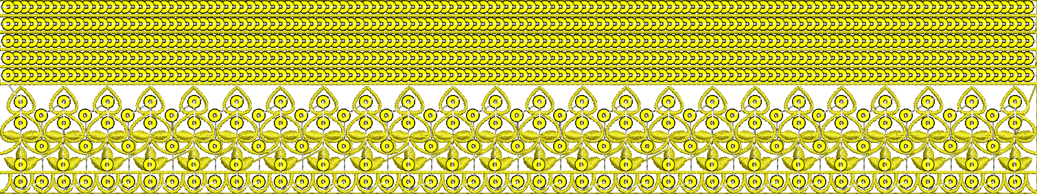 Embroidery design: A yellow ornamental border design featuring multiple rows of stacked circular motifs at the top, transitioning into a re