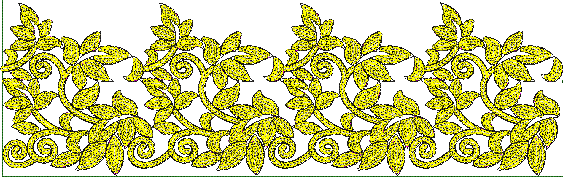 Embroidery design: A repeating yellow floral and vine border design with black outlines.