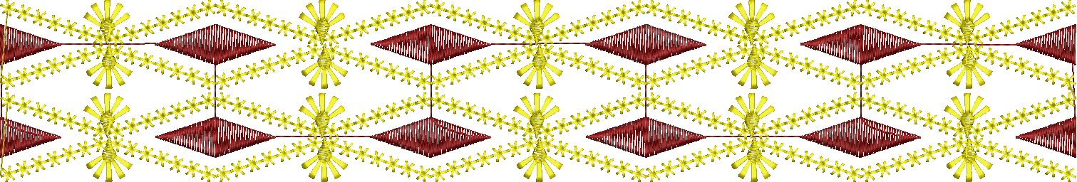 Embroidery design: A repeating symmetrical border design with geometric diamond motifs in red and yellow.