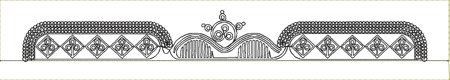 Embroidery design: A black and white decorative border design with symmetrical elements, featuring repeating diamond shapes with internal f