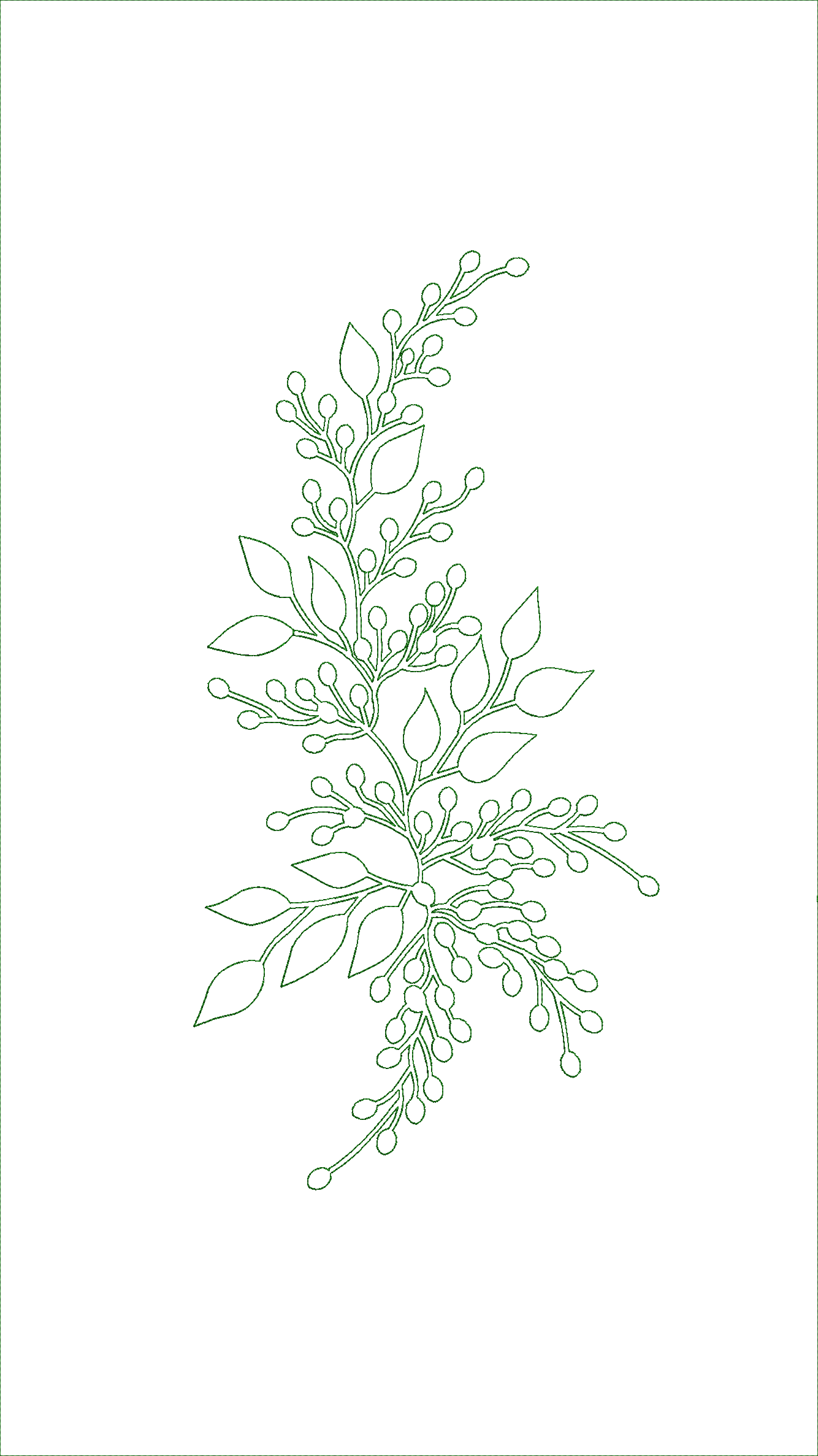 Embroidery design: A decorative embroidery design featuring green leaves and berries in a vine formation.