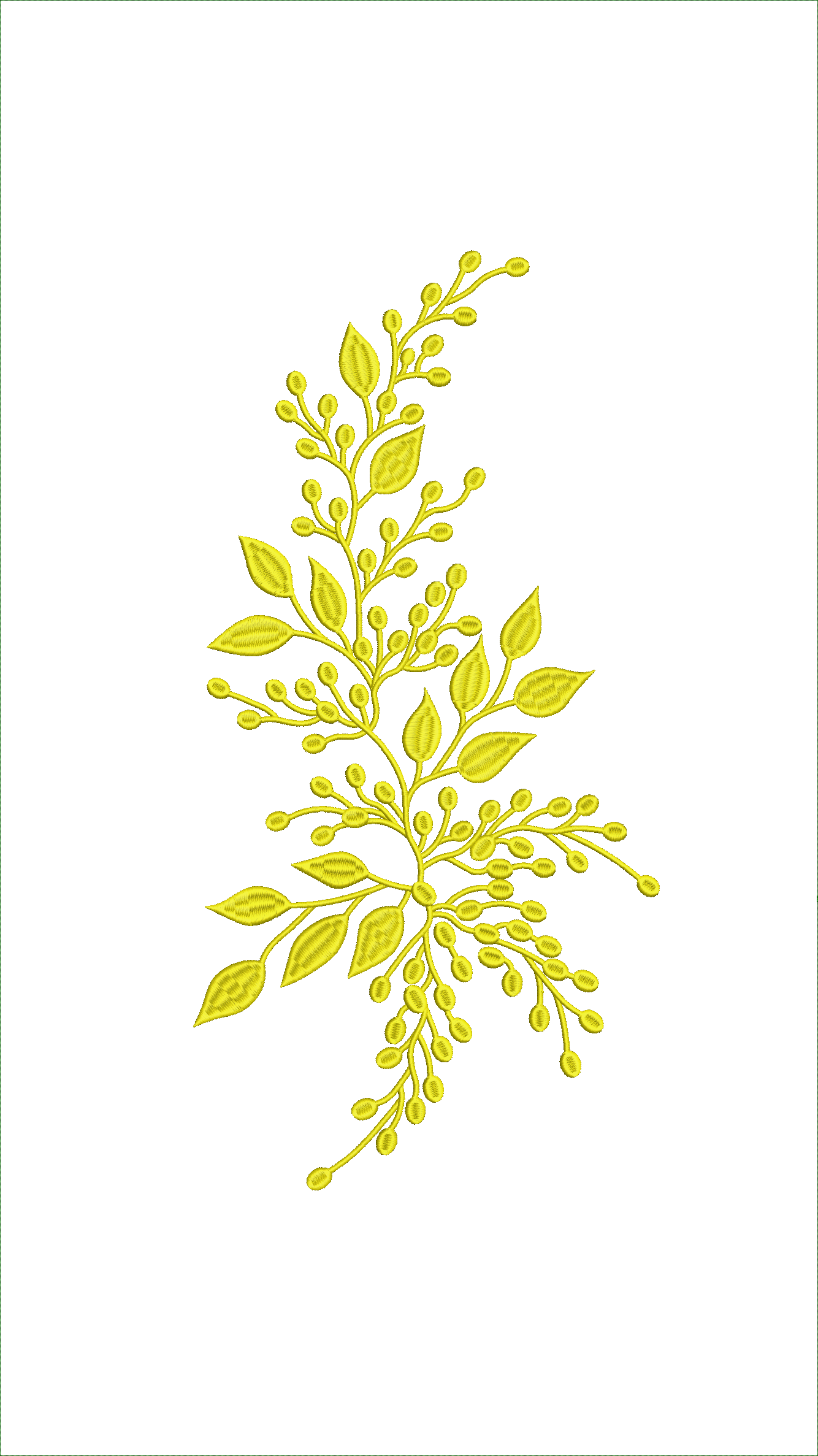 Embroidery design: A decorative yellow embroidered corner design featuring a botanical vine with leaves and small buds.