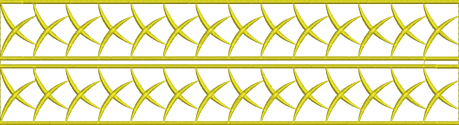Embroidery design: A decorative yellow embroidery border with a repeating, symmetrical geometric pattern.