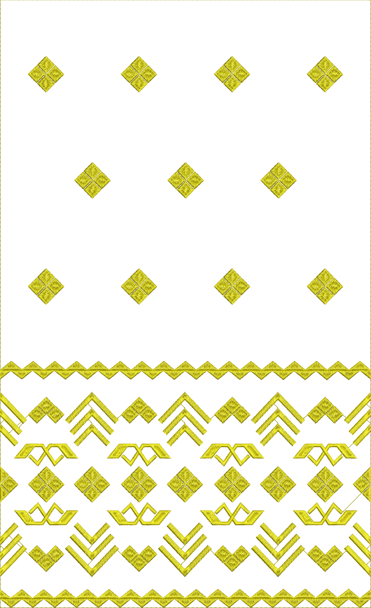 Embroidery design: A decorative embroidery pattern with repeating yellow diamond motifs and a yellow geometric border along the bottom on a