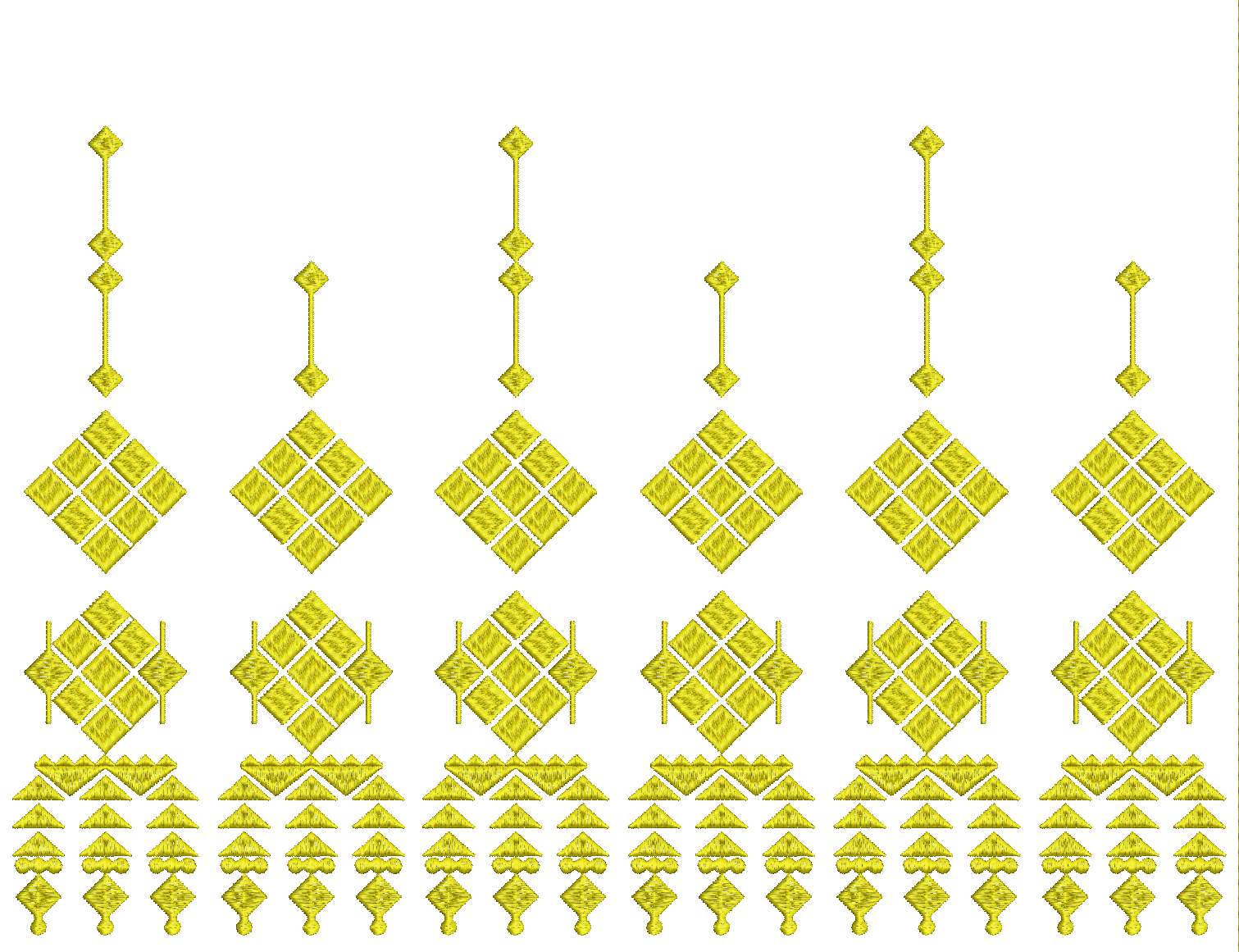 Embroidery design: A decorative embroidery pattern with repeating yellow diamond shapes and geometric borders.