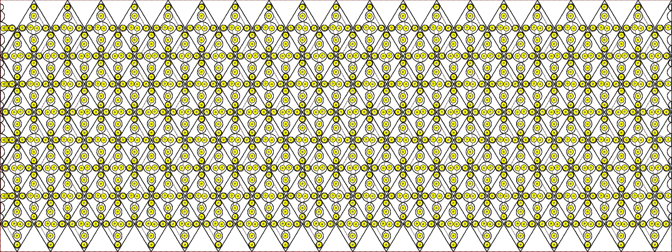 Embroidery design: A symmetrical, repeating, all-over embroidery design in black and yellow, featuring a lattice pattern of diamond shapes 