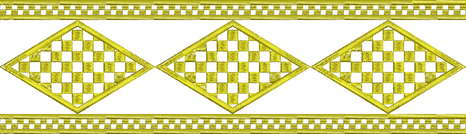 Embroidery design: A decorative embroidery border design featuring repeating yellow diamonds with a checkered fill, bordered by a horizonta