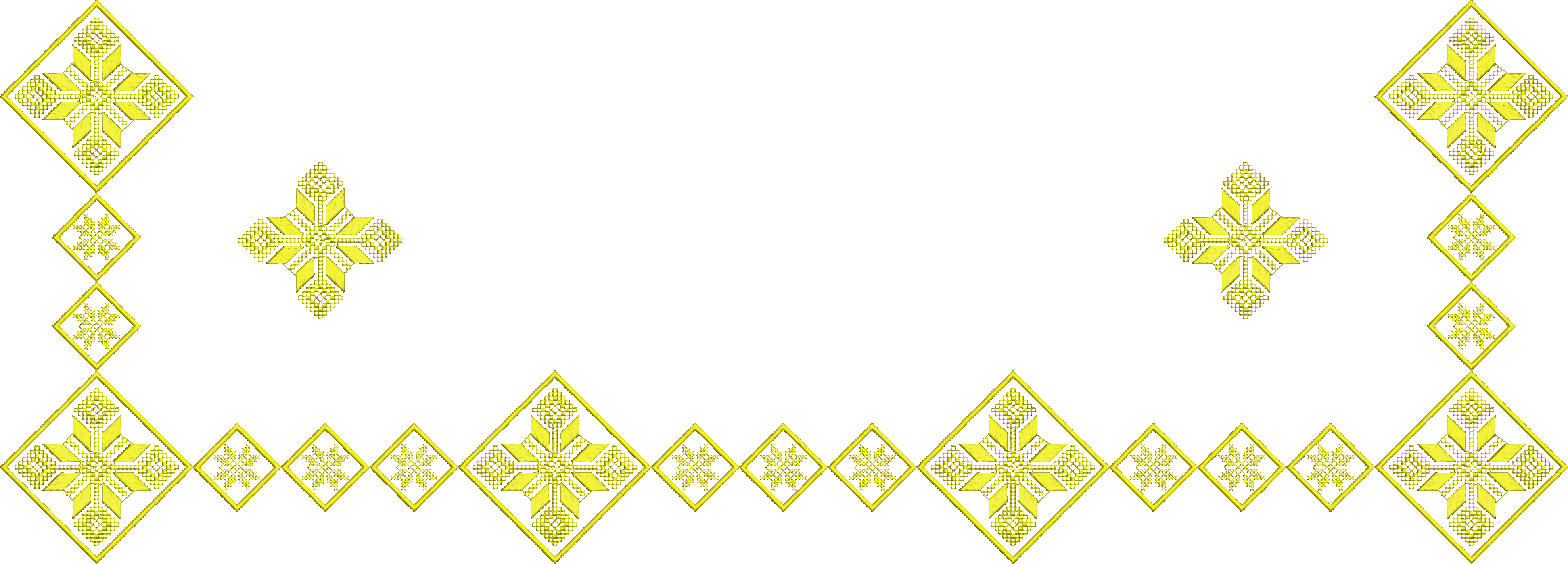 Embroidery design: A yellow embroidery border with repeating geometric diamond motifs.