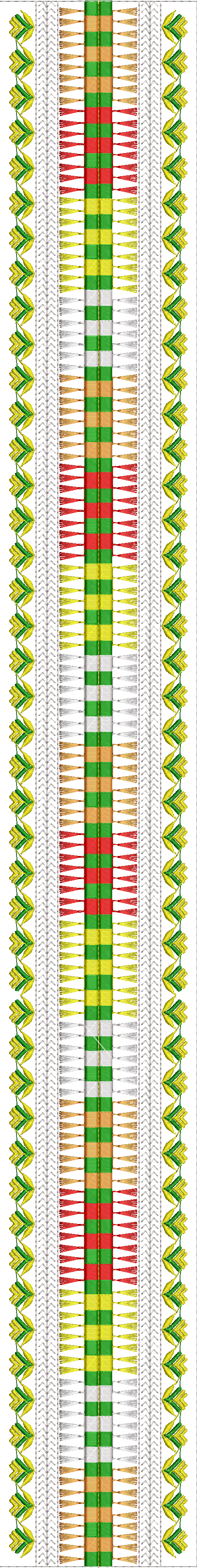 Embroidery design: A vertical embroidery border or trim with symmetrical, repeating ornamental sides featuring yellow and green leaf motifs
