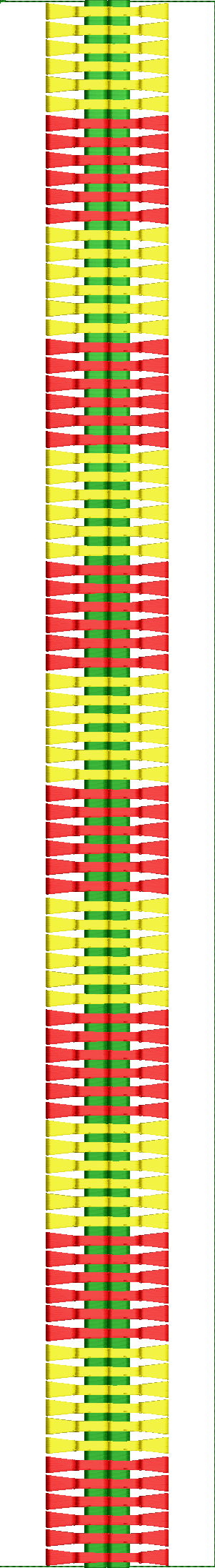 Embroidery design: A vertical embroidery design with repeating horizontal stripes in green, red, and yellow.