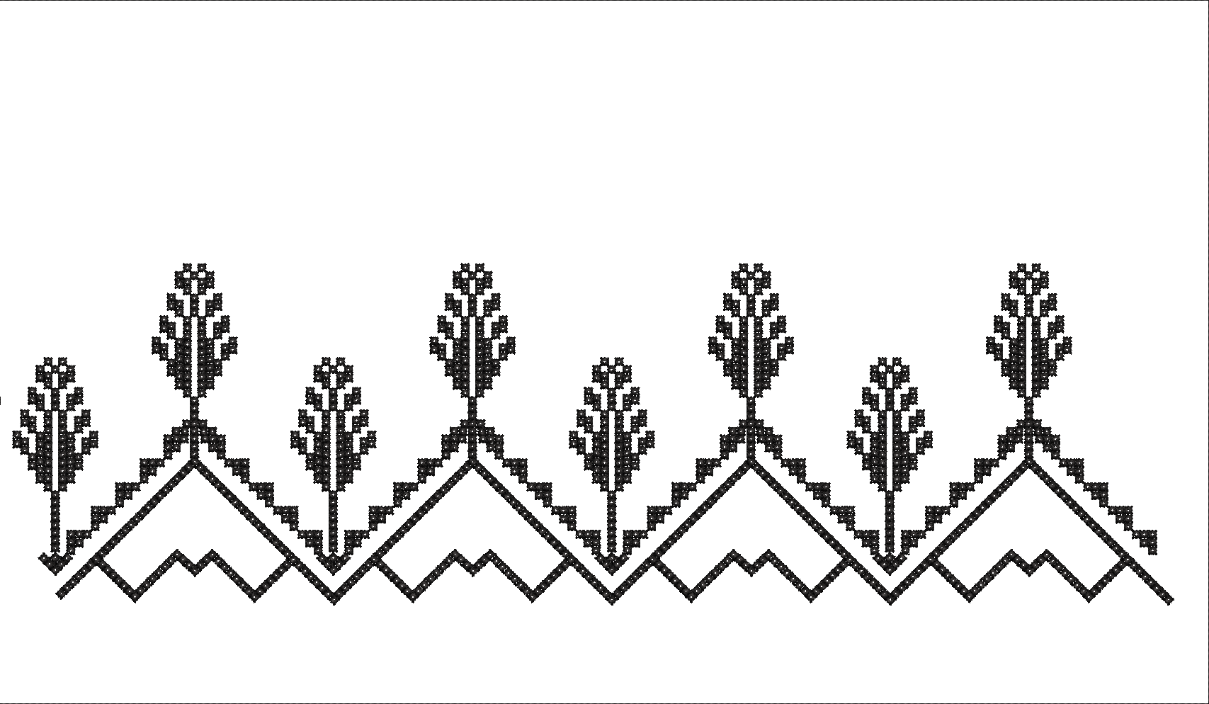 Embroidery design: A black and white geometric border design with repeating stylized tree or flame motifs, suitable for traditional or ethn