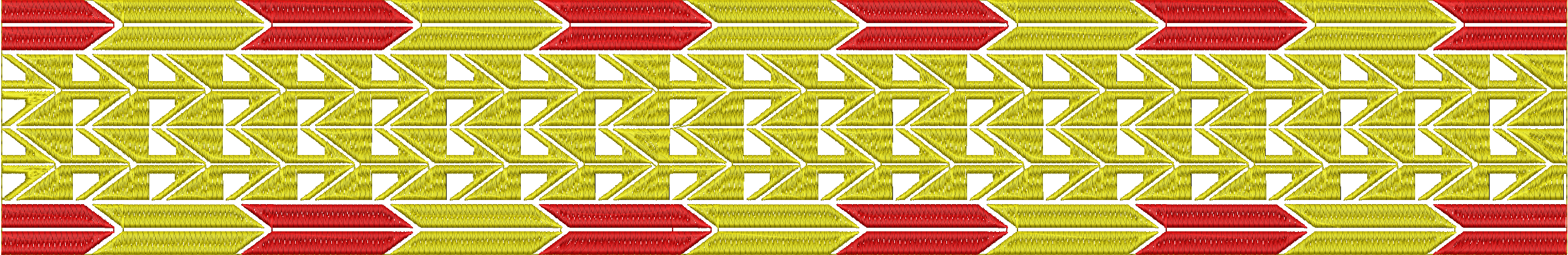 Embroidery design: A decorative border embroidery design featuring repeating red and yellow chevron or arrow-like geometric shapes.