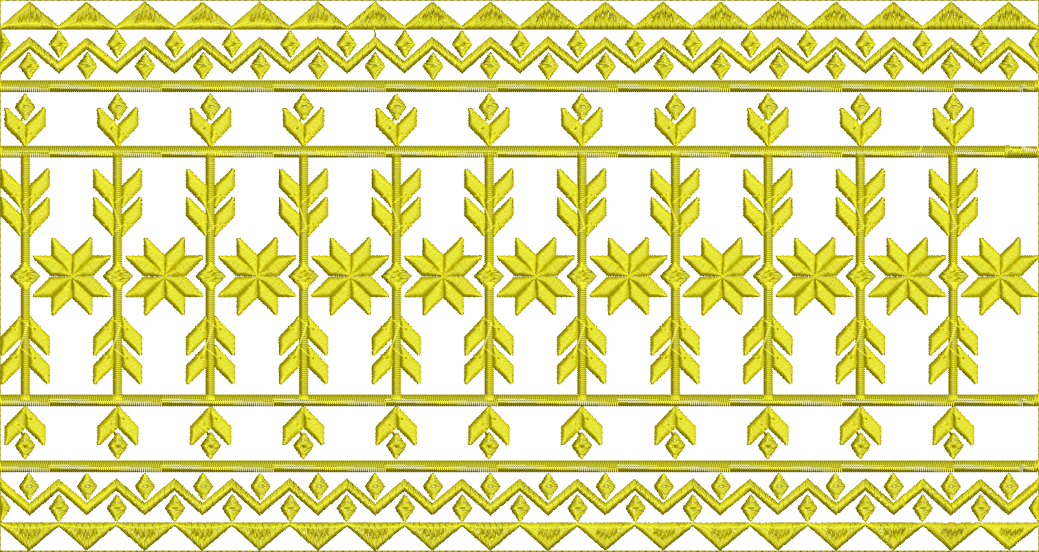Embroidery design: A decorative gold embroidery border featuring repeating geometric and ornamental motifs, including diamond and chevron p