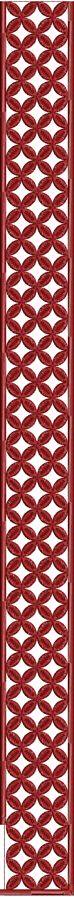 Embroidery design: A repeating geometric ornamental border design in maroon.