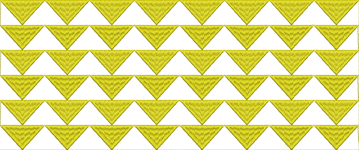 Embroidery design: A repeating pattern of yellow triangles with a textured fill, arranged in horizontal rows to create a chevron-like effec