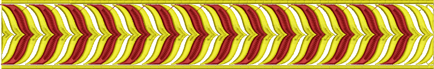 Embroidery design: A repeating border design with alternating yellow and red wave-like stripes, enclosed by a thin yellow line on the top a