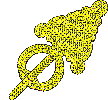 Embroidery design: A yellow, circular, geometric symbol with a dense fill. It has a purple accent and a black outline on a white background