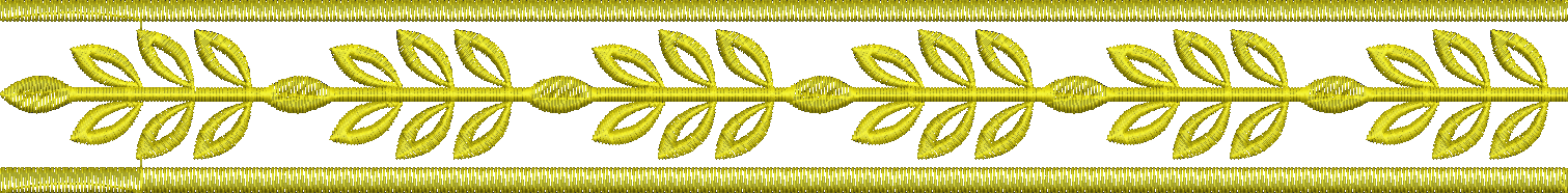 Embroidery design: A golden embroidery border design featuring a repeating symmetrical pattern of leaves and oval shapes along a central st