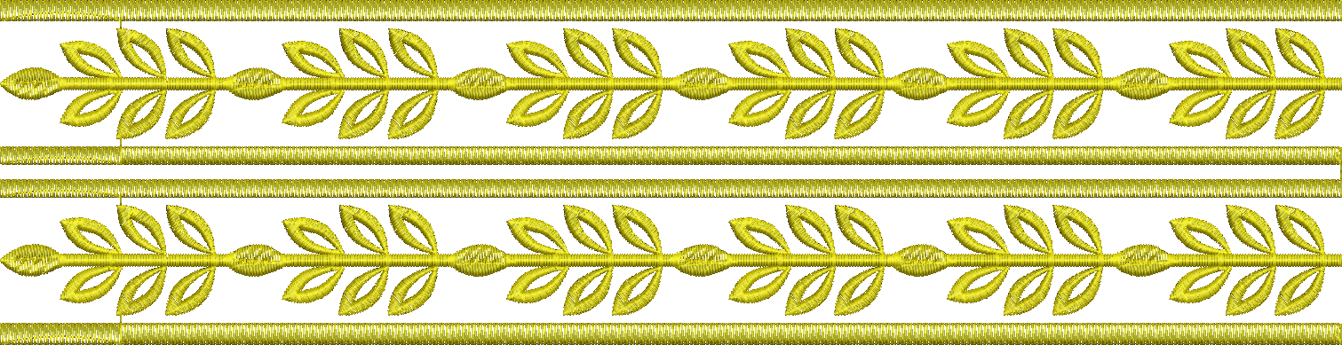 Embroidery design: A decorative embroidery border with a repeating pattern of gold leaves and stems.