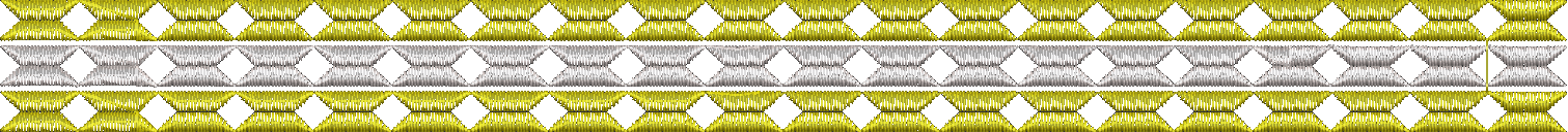 Embroidery design: A repeating, symmetrical border design with diamond motifs in golden yellow and silver.